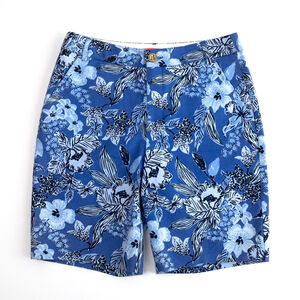 NWOT Women's Lilly Pulitzer Blue Floral Linen Blend Shorts $98 - Size 4